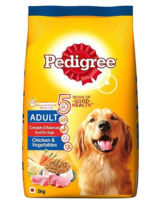 Pedigree Chicken & Liver Chunks in Gravy Pouch Adult Wet Food and Chicken & Vegetables Adult Dog Dry Food Combo