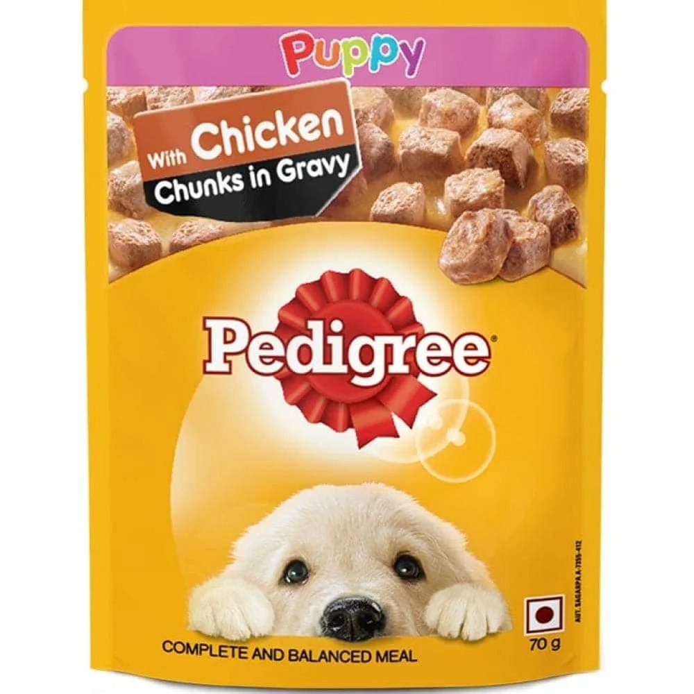 Pedigree Chicken and Milk Dry and Chicken Chunks in Gravy Wet Puppy Food Combo