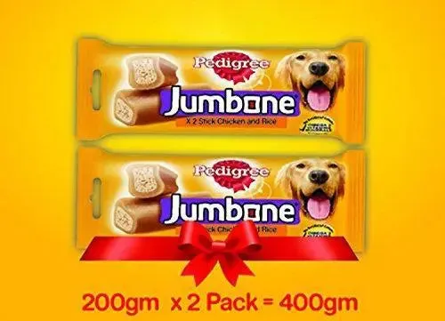 Pedigree Jumbone Adult Dog Treats, Chicken and Rice, 200 g Pouch (Pack of 2)