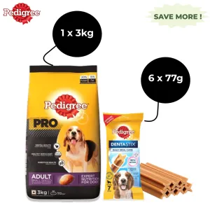 Pedigree PRO Dry Food for Small Breed and Dentastix Oral Care Adult Dog Treats Combo