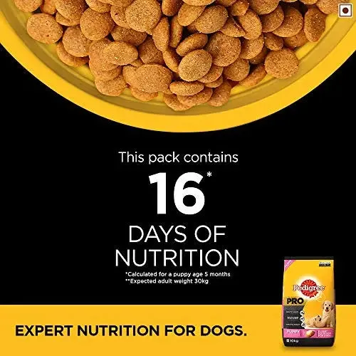 Pedigree PRO Expert Nutrition Large Breed Puppy (3-18 Months), Dry Dog Food, 10kg Pack Flavour : chicken
