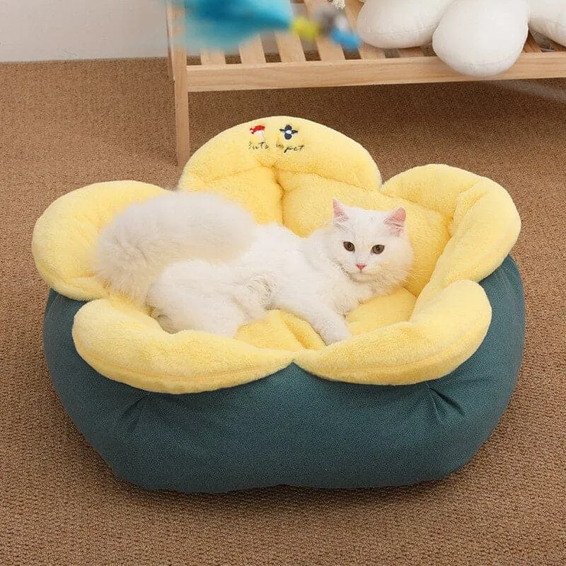 Pet Cushion with Flower Pattern, Soft Bed for Cats and Dogs Cat Bed Pet Kennel Winter Warm Cat House