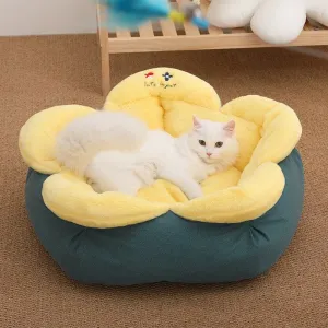 Pet Cushion with Flower Pattern, Soft Bed for Cats and Dogs Cat Bed Pet Kennel Winter Warm Cat House