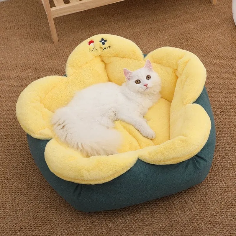 Pet Cushion with Flower Pattern, Soft Bed for Cats and Dogs Cat Bed Pet Kennel Winter Warm Cat House