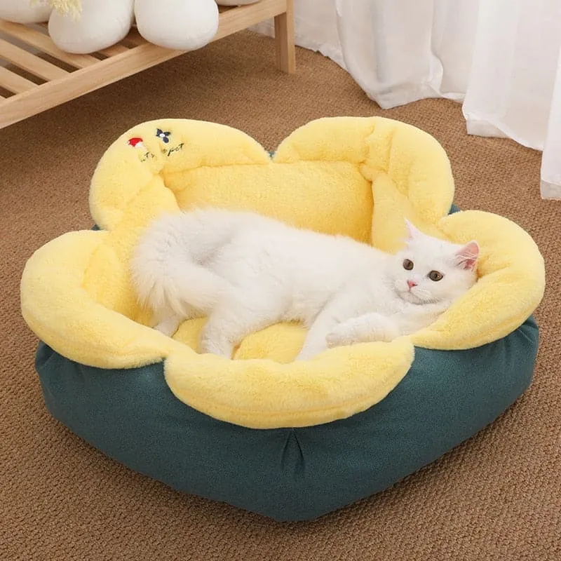 Pet Cushion with Flower Pattern, Soft Bed for Cats and Dogs Cat Bed Pet Kennel Winter Warm Cat House