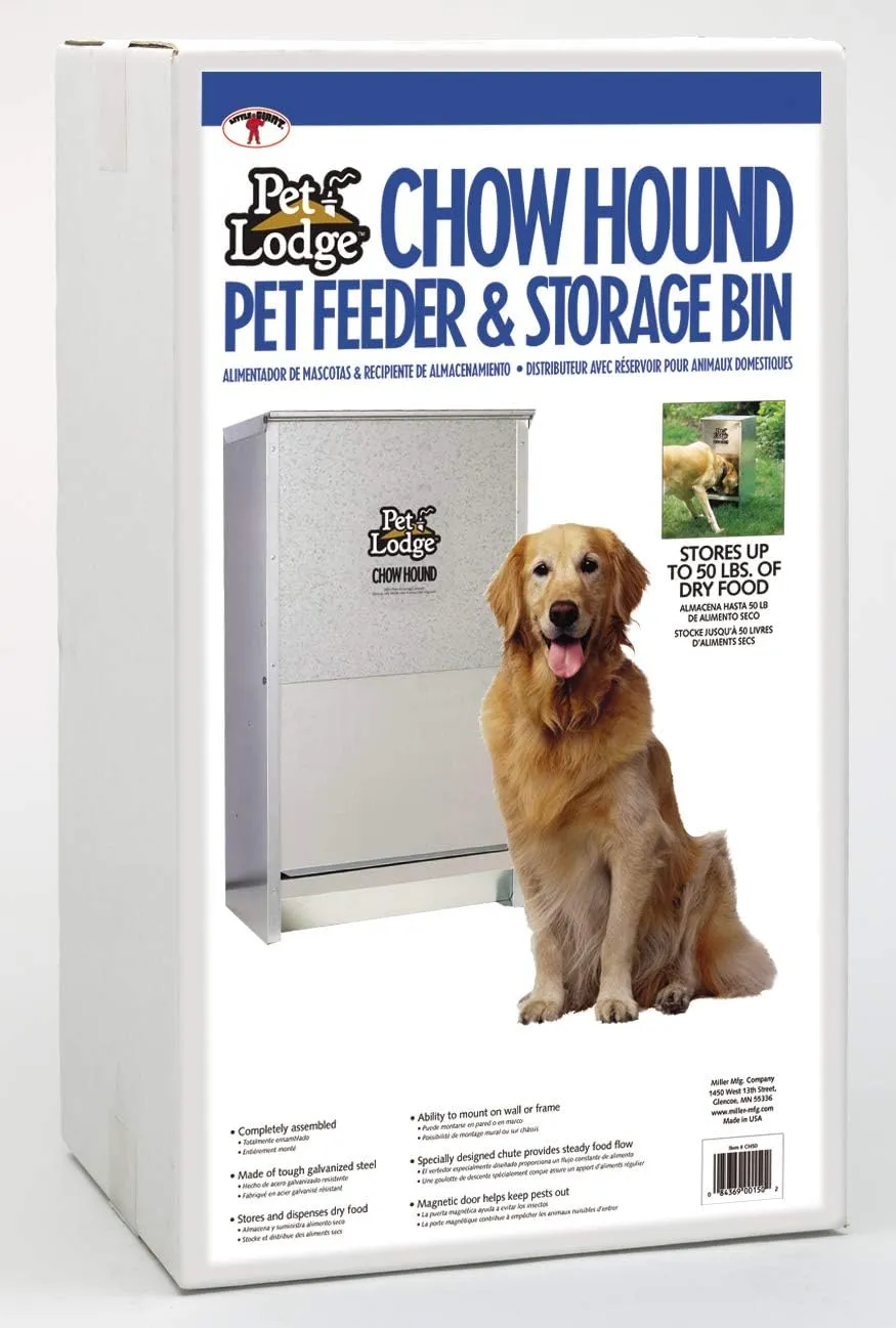 Pet Lodge Automatic Dog Feeder | Chow Hound Outdoor Pet Feeder for Large Dogs | Tough Galvanized Steel | Made in USA | 50 Pound