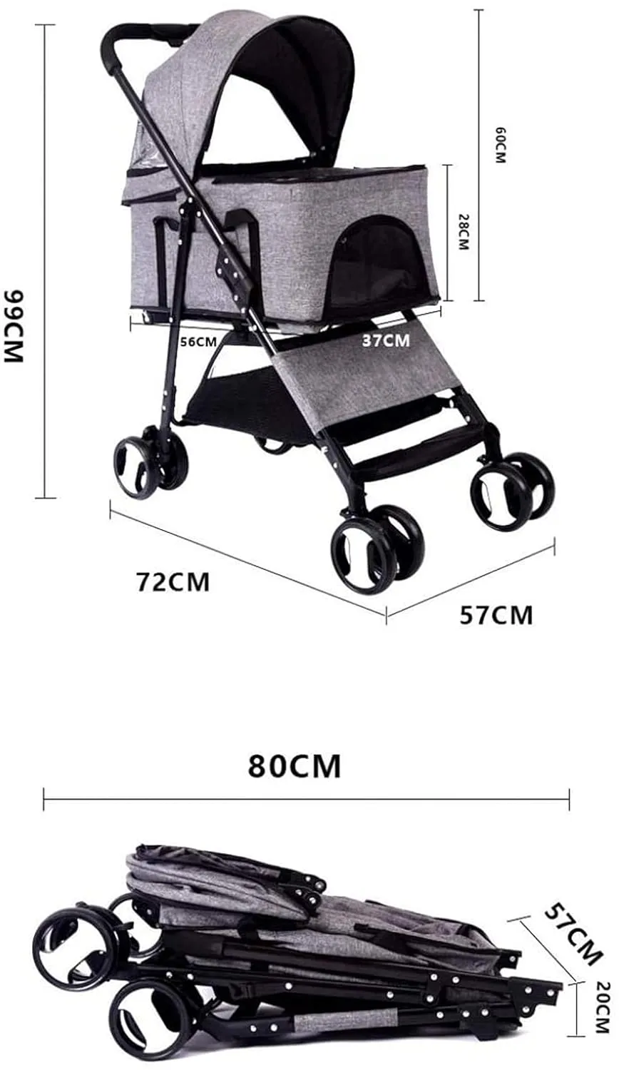 Pet Stroller Detachable 25Kg, Travel Trolley with 2 Front Swivel Wheels Foldable 4 Wheels Pram Buggy for Medium Dog (Pink)