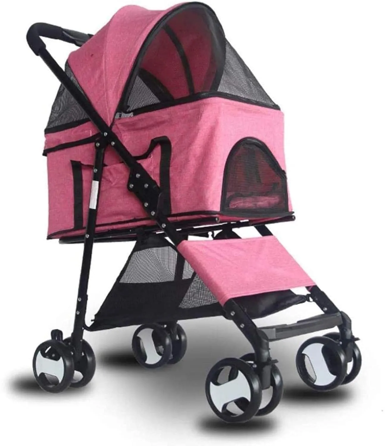 Pet Stroller Detachable 25Kg, Travel Trolley with 2 Front Swivel Wheels Foldable 4 Wheels Pram Buggy for Medium Dog (Pink)