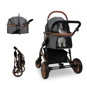 Pet Stroller with 4 Wheels, Dog Stroller for Medium Small Large Dogs and Cats, Foldable Pet Travel Carrier, Storage Basket, Dog Car Seat 3 in 1 Multifunction Pet Stroller,66lbs Capacity (Grey)