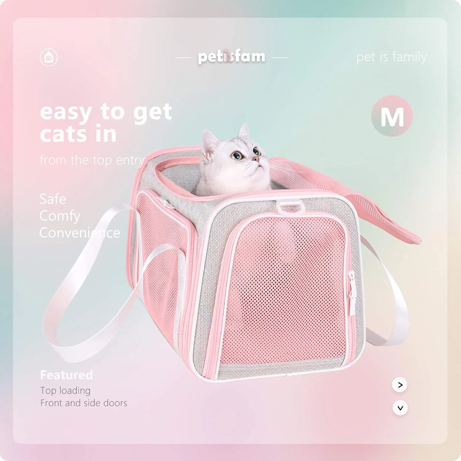 petisfam Soft Cute Travel Pet Carrier Bag for Medium Cats, Kitty and Puppy, Fantasy Pink, M