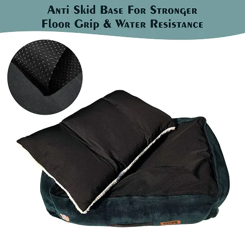 Petter World Ultra Luxury Micro Lounger Bed With Removable Sherpa for Dogs (Green)