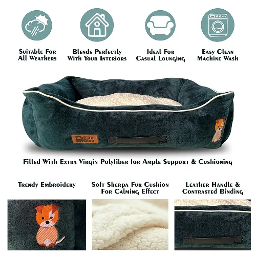 Petter World Ultra Luxury Micro Lounger Bed With Removable Sherpa for Dogs (Green)