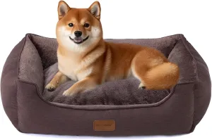 Rectangle Dog Bed for Large Medium Small Dogs Washable Pet Bed with Bolster Sides Non-Slip Bottom Pet Sofa Waterproof Lining Durable Pet Cuddler, Dark-Brown, 33x 26x 7.5