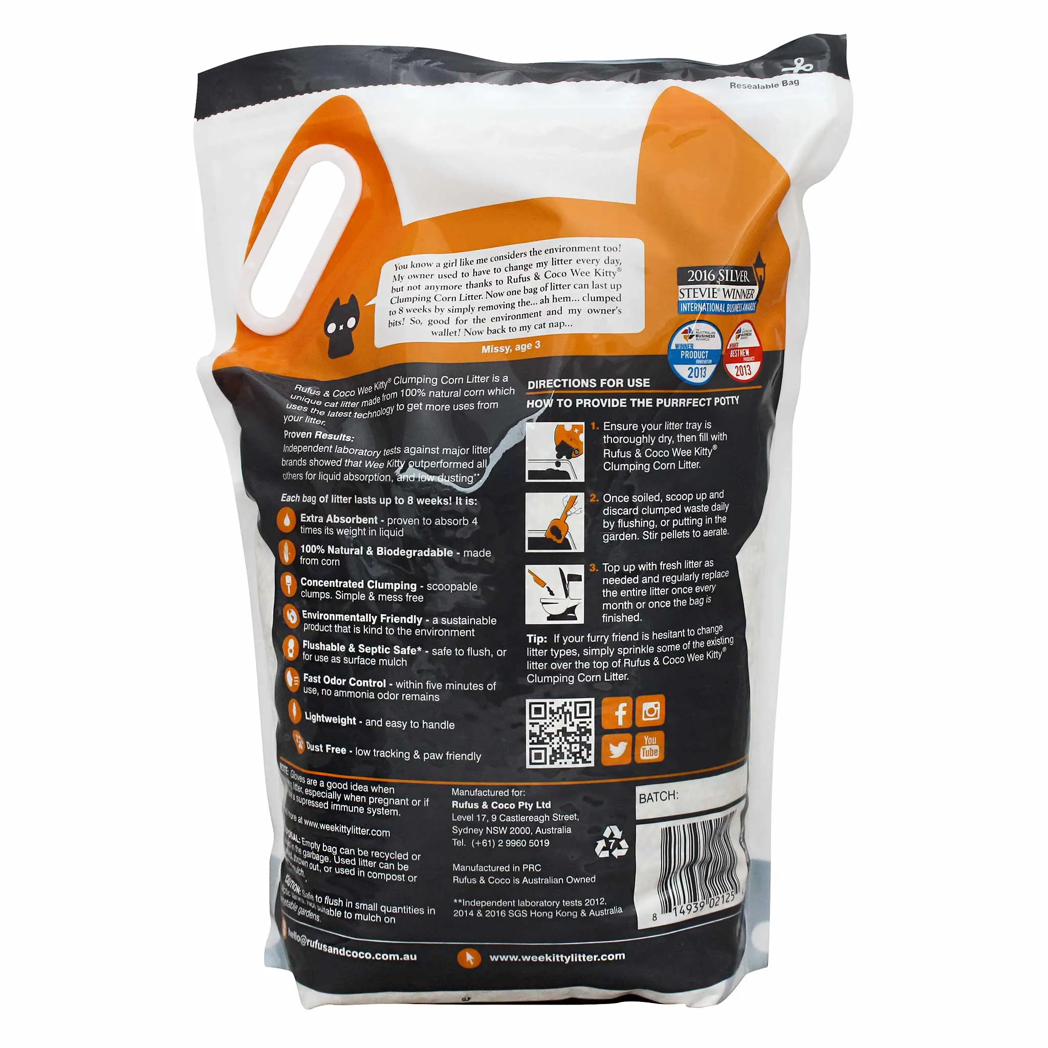 Rufus & Coco Wee Kitty Clumping Corn Cat Litter