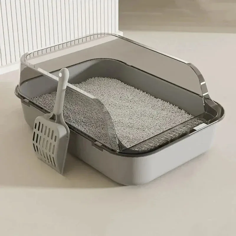 Semi-Enclosed Cat Litter Box with Scoop