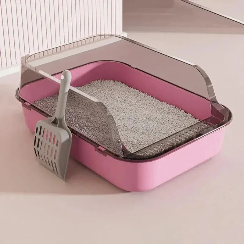 Semi-Enclosed Cat Litter Box with Scoop