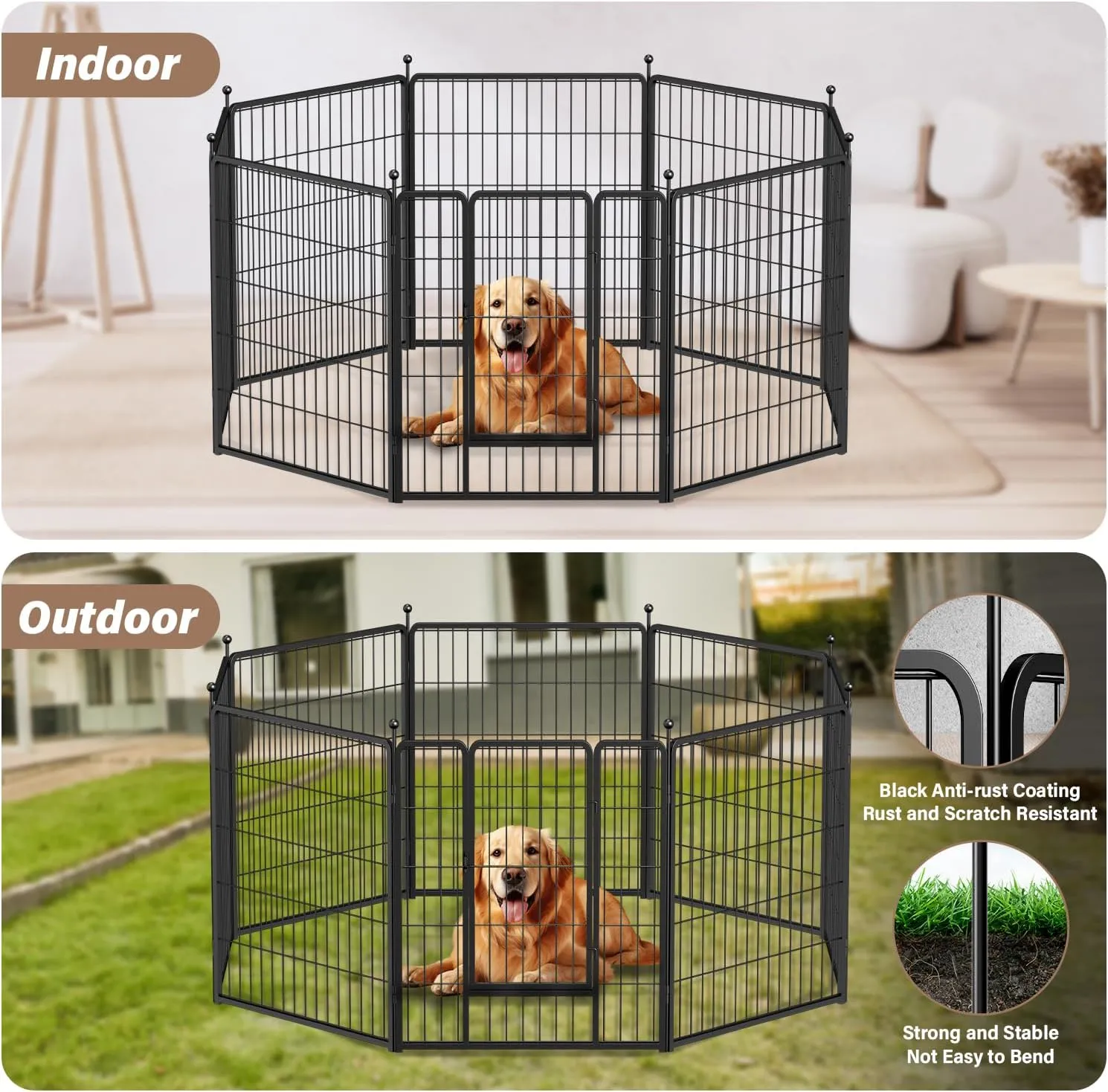 Simple Deluxe Dog Playpen Indoor Outdoor, 32" Height 8 Panels Fence with Anti-Rust Coating, Metal Heavy Portable Foldable Dog Pen for Small/Medium Dogs RV Camping, Black
