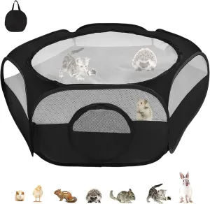 Small Animal Playpen, Portable Kitten Playpen with Double Covers, Pop Up Guinea Pig Playpen Indoor Outdoor Bunny Playpen for Rabbit, Hamster, Hedgehogs, Chinchillas, Ferret, Bearded Dragon