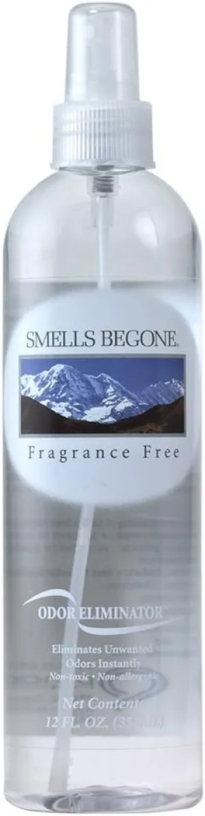 SMELLS BEGONE Air Freshener Spray - Odor Eliminator - Eliminates Odors from Smoke, Trash Cans, Pets, Cars and Boats - Fragrance Free - 12 Ounce