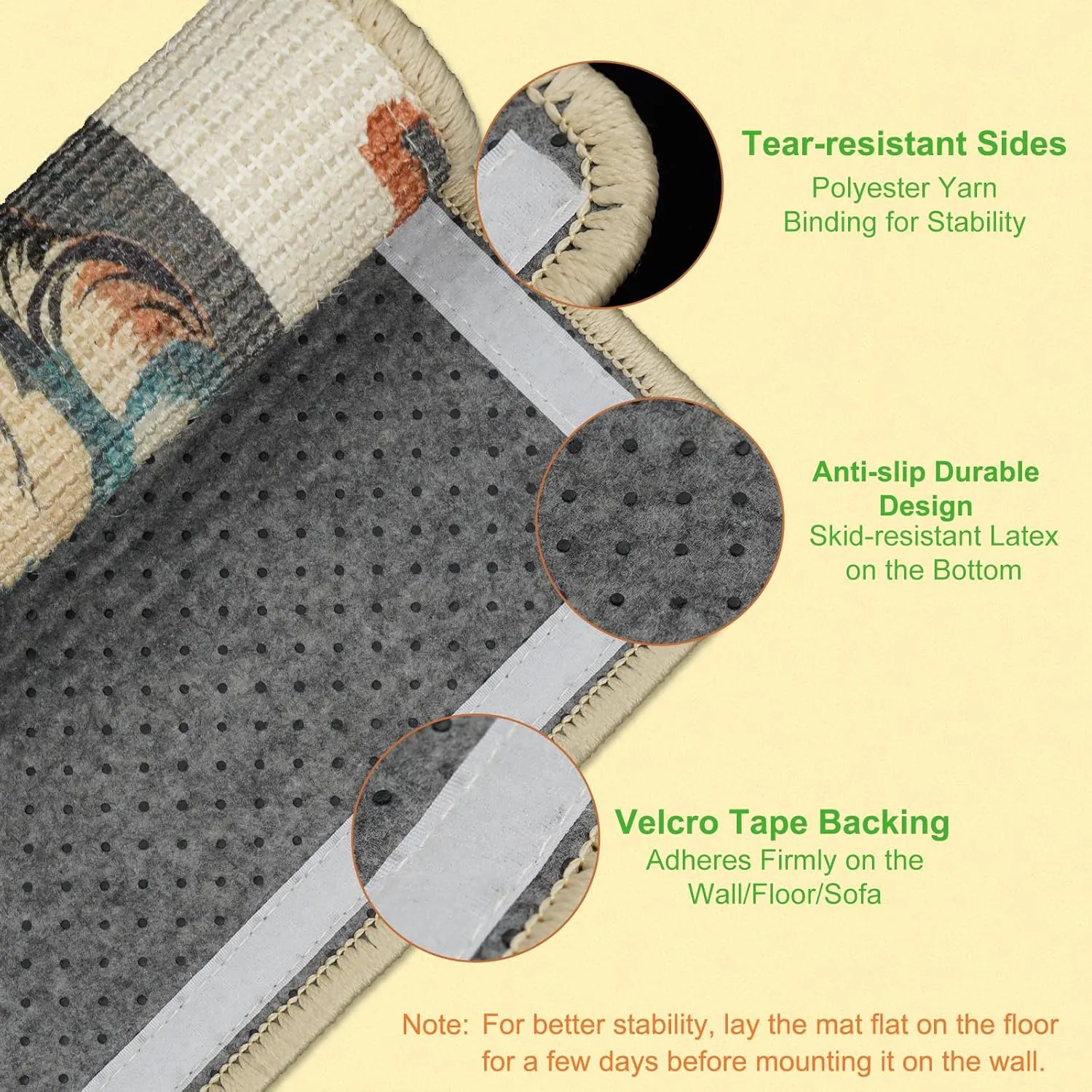 SOLDAY Sisal Cat Scratcher Mat 22x13 inch for Floor Wall Carpet Couch Furniture, Cat Scratching Posts Board with Velcro Tape, Anti Scratch Furniture Protector(Lightsaber Cat)