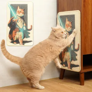 SOLDAY Sisal Cat Scratcher Mat 22x13 inch for Floor Wall Carpet Couch Furniture, Cat Scratching Posts Board with Velcro Tape, Anti Scratch Furniture Protector(Lightsaber Cat)