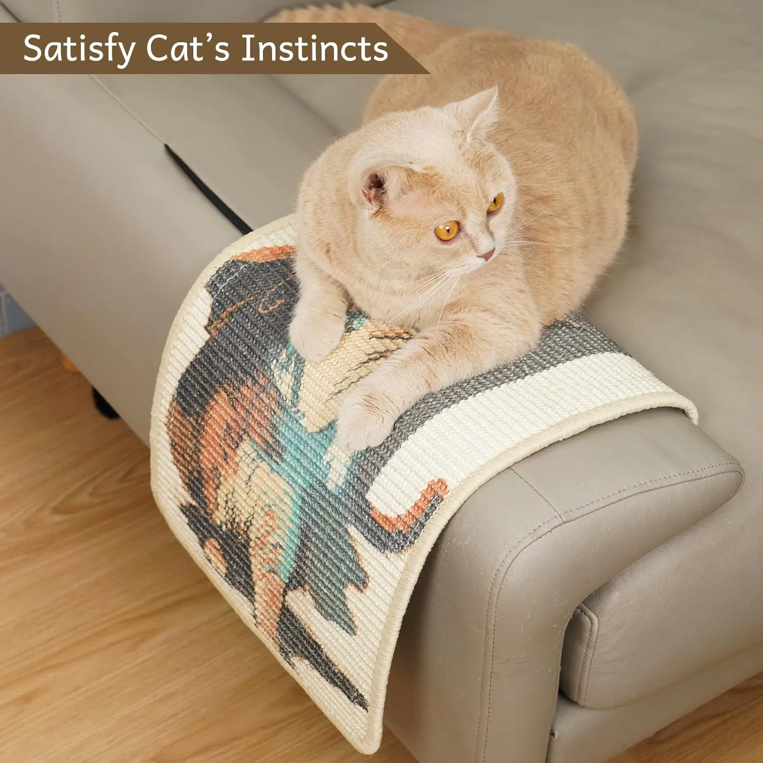 SOLDAY Sisal Cat Scratcher Mat 22x13 inch for Floor Wall Carpet Couch Furniture, Cat Scratching Posts Board with Velcro Tape, Anti Scratch Furniture Protector(Lightsaber Cat)