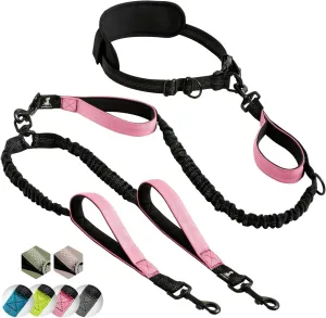 SparklyPets Hands Free Double Dog Leash  Dual Leash for Medium and Large Breeds  Lead for 2 Dogs with Padded Handles, Reflective Stitches, No Pull, Tangle Free