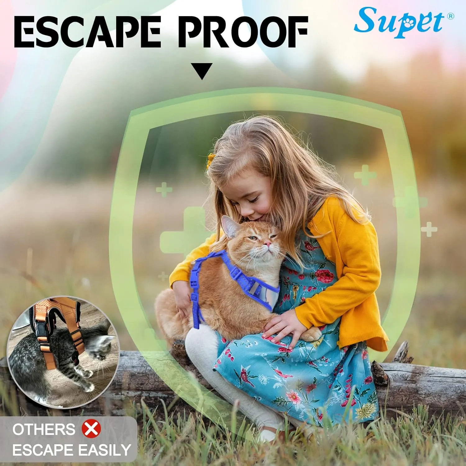 Supet Cat Harness and Leash Set Stylish Escape Proof Cat Vest Harness Adjustable Breathable Pet Harness with Reflective Trim Step-in Cat Leash and Harness for Cats Puppies MChest:11.0-18.3'' Blue
