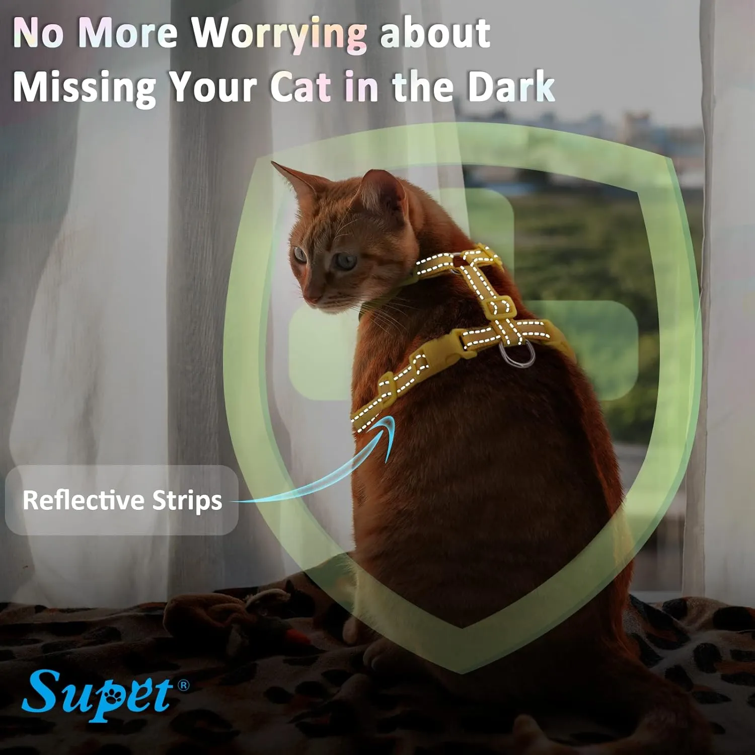 Supet Cat Harness and Leash Set Stylish Escape Proof Cat Vest Harness Adjustable Breathable Pet Harness with Reflective Trim Step-in Cat Leash and Harness for Cats Puppies MChest:11.0-18.3'' Blue