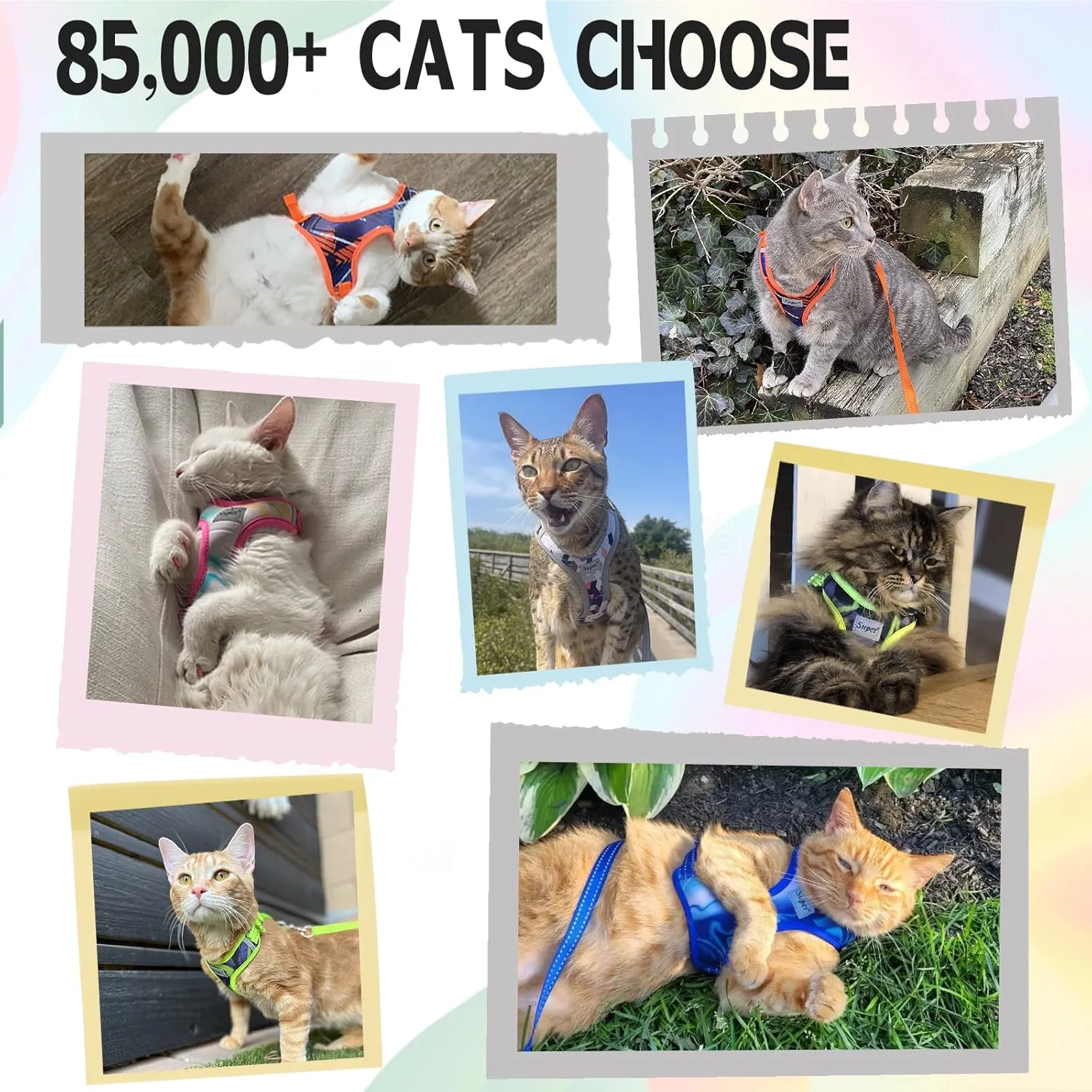 Supet Cat Harness and Leash Set Stylish Escape Proof Cat Vest Harness Adjustable Breathable Pet Harness with Reflective Trim Step-in Cat Leash and Harness for Cats Puppies MChest:11.0-18.3'' Blue