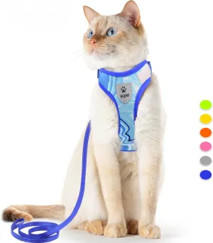 Supet Cat Harness and Leash Set Stylish Escape Proof Cat Vest Harness Adjustable Breathable Pet Harness with Reflective Trim Step-in Cat Leash and Harness for Cats Puppies MChest:11.0-18.3'' Blue