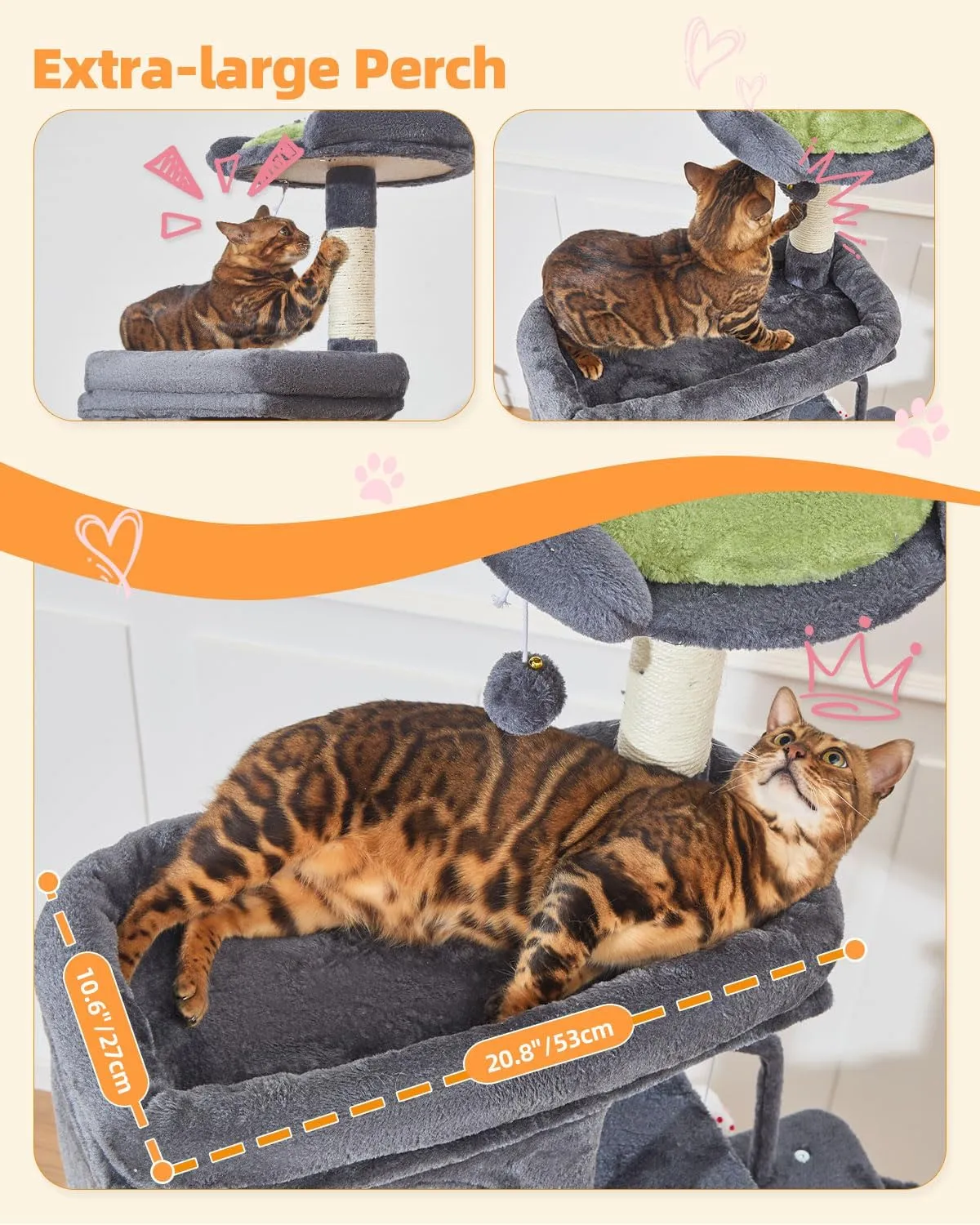 Taoqimiao MS032G 83In Cat Tree for Indoor Cats Large Adult, XXL-Cat Tower, Suitable 20lb  Heavy Duty Large Cats, 2 Luxurious Cat Cando with 8 Scratching Posts,Oversized Metal Hammocks,Smoke Gray