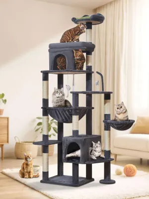 Taoqimiao MS032G 83In Cat Tree for Indoor Cats Large Adult, XXL-Cat Tower, Suitable 20lb  Heavy Duty Large Cats, 2 Luxurious Cat Cando with 8 Scratching Posts,Oversized Metal Hammocks,Smoke Gray