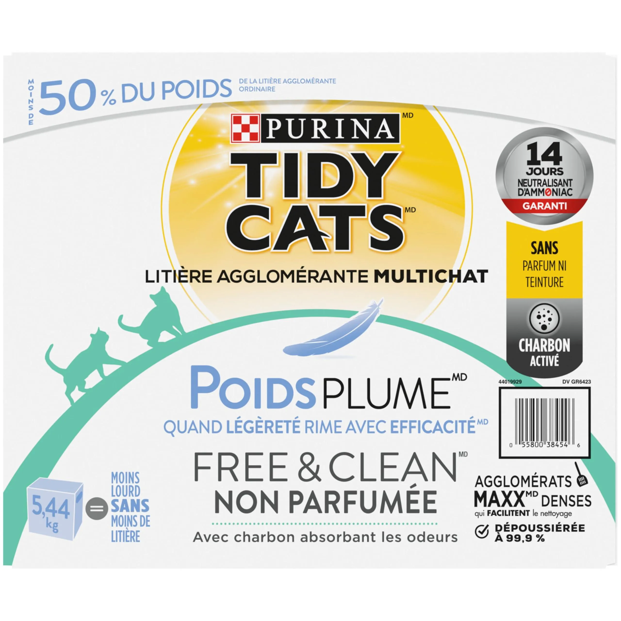 Tidy Cats Free & Clean Cat Litter, LightWeight Unscented Multi-Cat - 5.44 kg Box