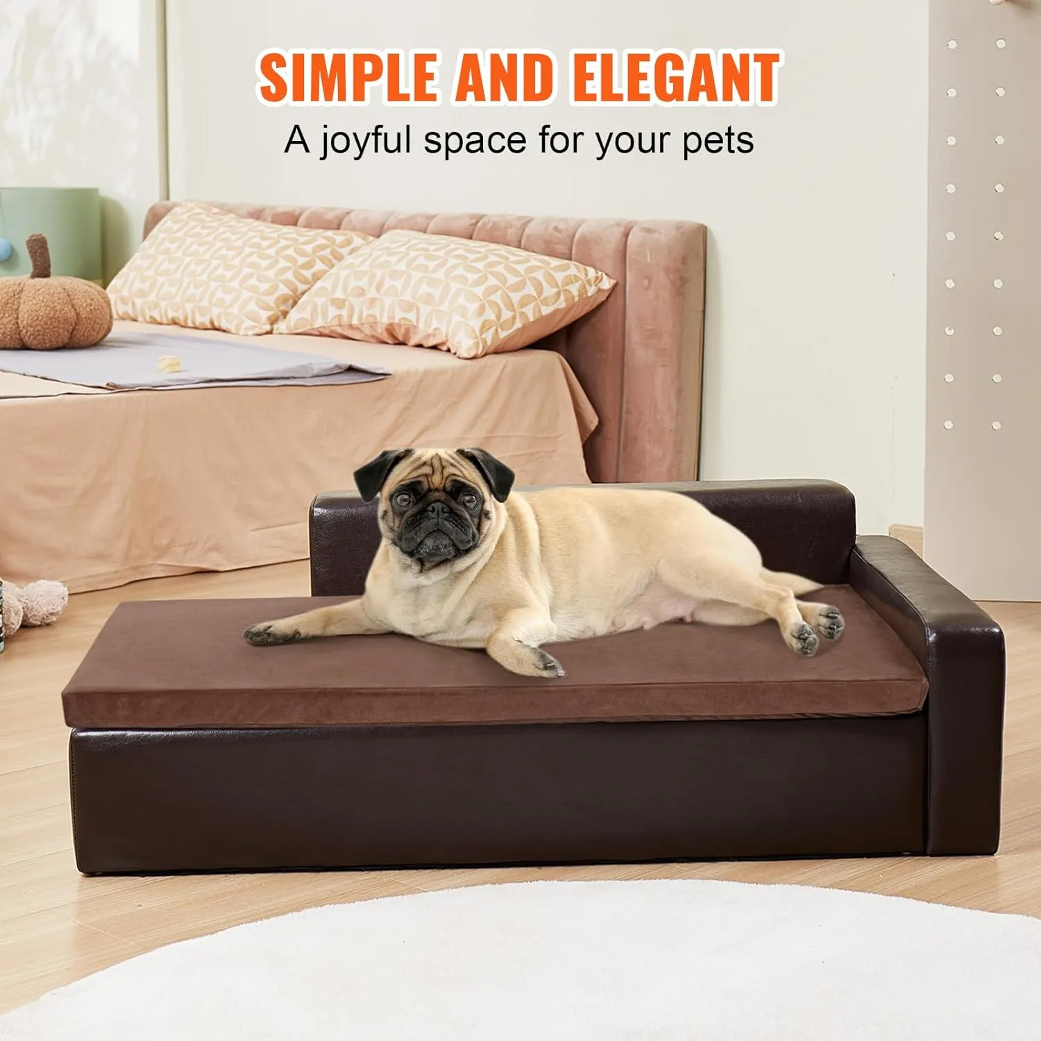 VEVOR Dog Bed, Dog Couch for Small Dogs and Cats, Leather Pet Sofa and Chair, 60 lbs Load Capacity, Black/Brown