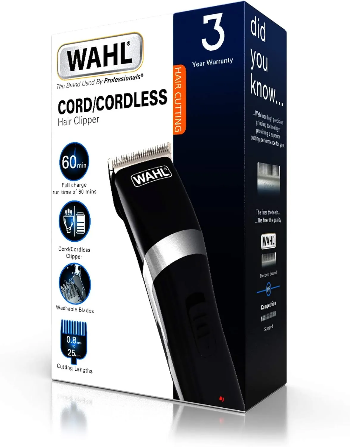 Wahl Cord/Cordless Rechargeable Hair Clipper Kit for Men - Rinseable Blades, Guide Combs, Home Hair Cutting