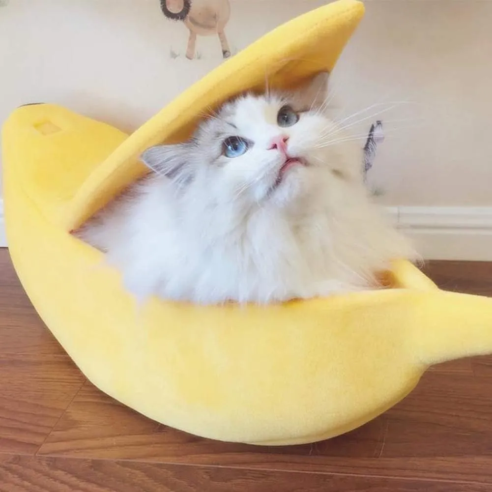 Yellow Banana Cat Bed, Cute Banana Puppy Pad Kennel Warm and Soft Pet Cat Supplies Kitten Puppy Bed
