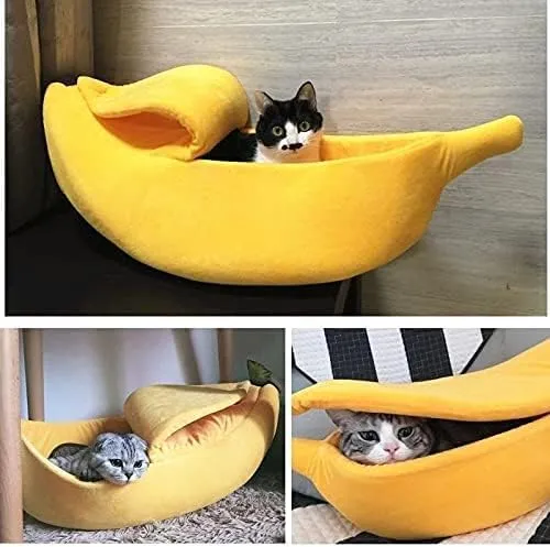 Yellow Banana Cat Bed, Cute Banana Puppy Pad Kennel Warm and Soft Pet Cat Supplies Kitten Puppy Bed