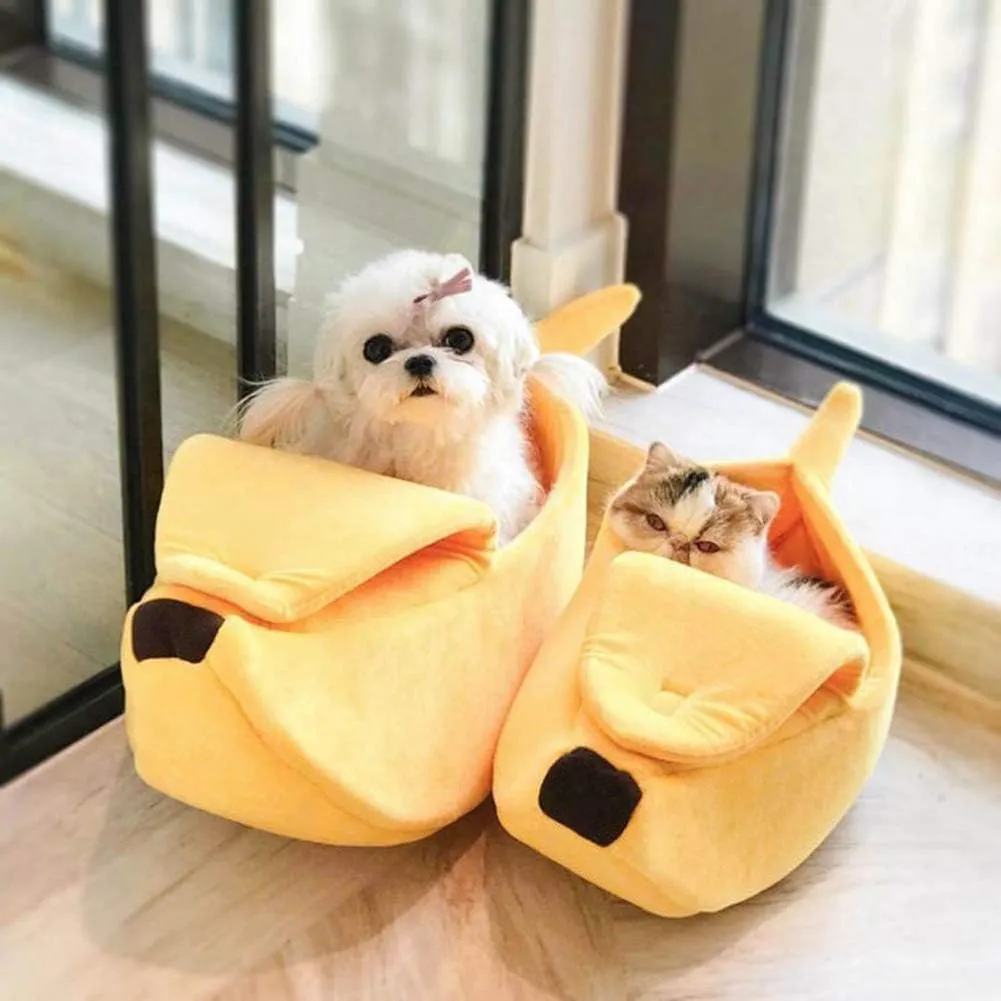 Yellow Banana Cat Bed, Cute Banana Puppy Pad Kennel Warm and Soft Pet Cat Supplies Kitten Puppy Bed