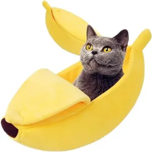 Yellow Banana Cat Bed, Cute Banana Puppy Pad Kennel Warm and Soft Pet Cat Supplies Kitten Puppy Bed