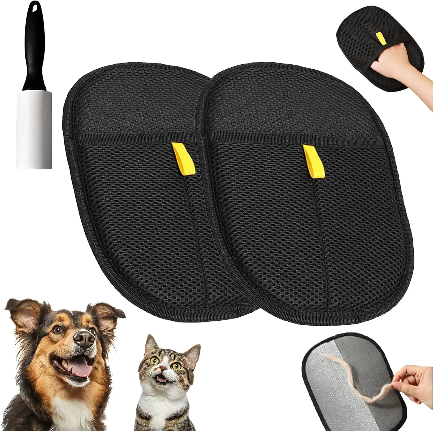 Yomi Pet Hair Remover Glove, Reusable Static Removal Gloves for Pet Grooming, Cats & Dogs Hairs Removal Mitts Tool, Effort-Free Clean, for Clothing/Couch/Furniture/Carpet (2PCS)