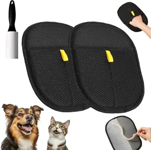 Yomi Pet Hair Remover Glove, Reusable Static Removal Gloves for Pet Grooming, Cats & Dogs Hairs Removal Mitts Tool, Effort-Free Clean, for Clothing/Couch/Furniture/Carpet (2PCS)