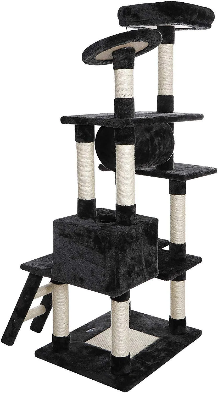ZENY™ 61'' Cat Tree with Sisal Scratching Posts Perches Houses and Tunnel, Cat Tower Furniture Kitty Activity Center Kitten Play House
